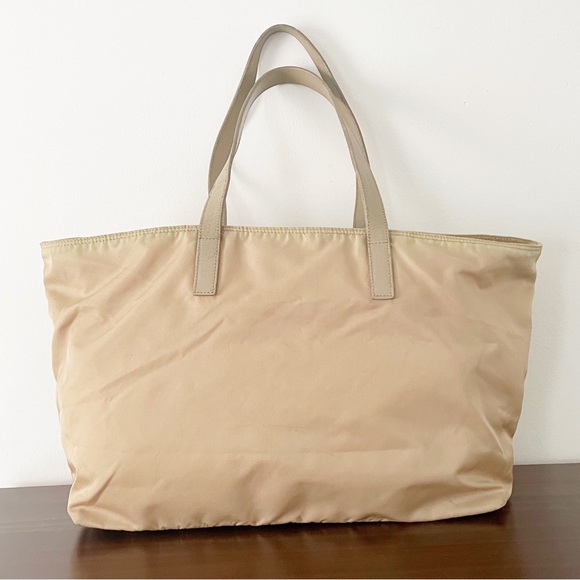 Prada tan Tessuto nylon and leather triangle logo shoulder tote bag - Picture 2 of 12